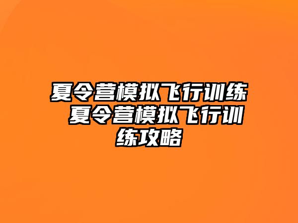 夏令營模擬飛行訓練 夏令營模擬飛行訓練攻略